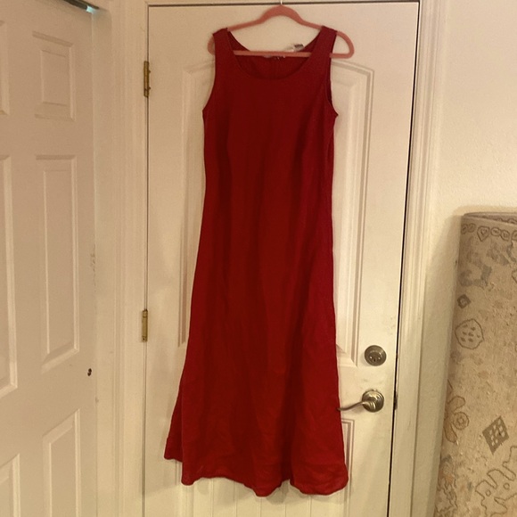 Spiegel 100% Linen (Flax) Cranberry Red long zippered tailored dress flaws pic 3 - Picture 15 of 15
